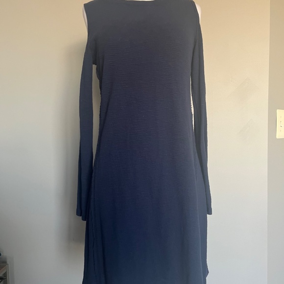 Anthropologie By Sol Angeles Textured Knit Cold Shoulder Casual Navy Boat Dress - Picture 2 of 7